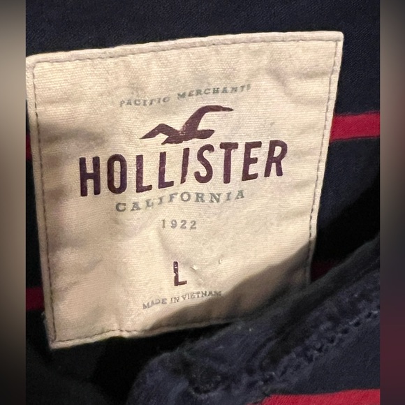 SOLD! L y2k Hollister California Logo Spellout Striped rugby Shirt - Picture 4 of 10